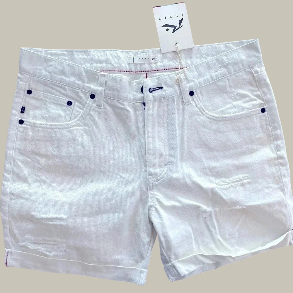 NWT Rusty Women's White 100% Cotton Denim Low Rise Distressed Jean Shorts Size10